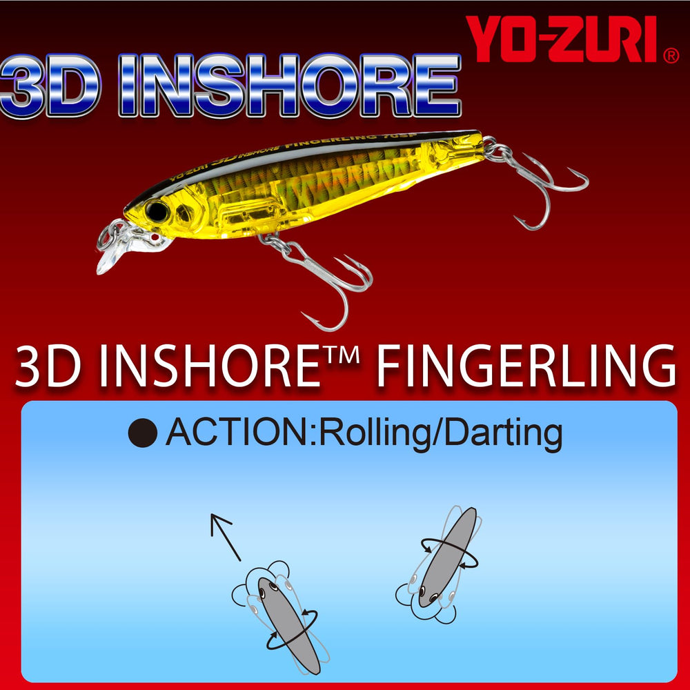 Yo-Zuri 3D Inshore Fingerling diamond lip profile keeps bait in water when fished high.