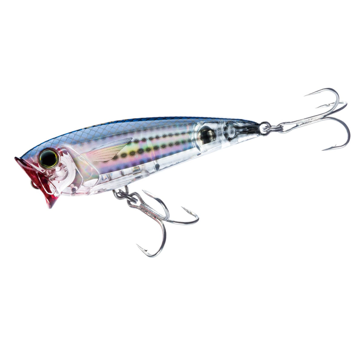Duel Yo-Zuri R1412-HMT popper front view showing casting action and balance