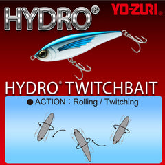 Duel Yo-Zuri R1432-BONE Hydro Twitchbait close-up on 4X saltwater-grade treble hooks