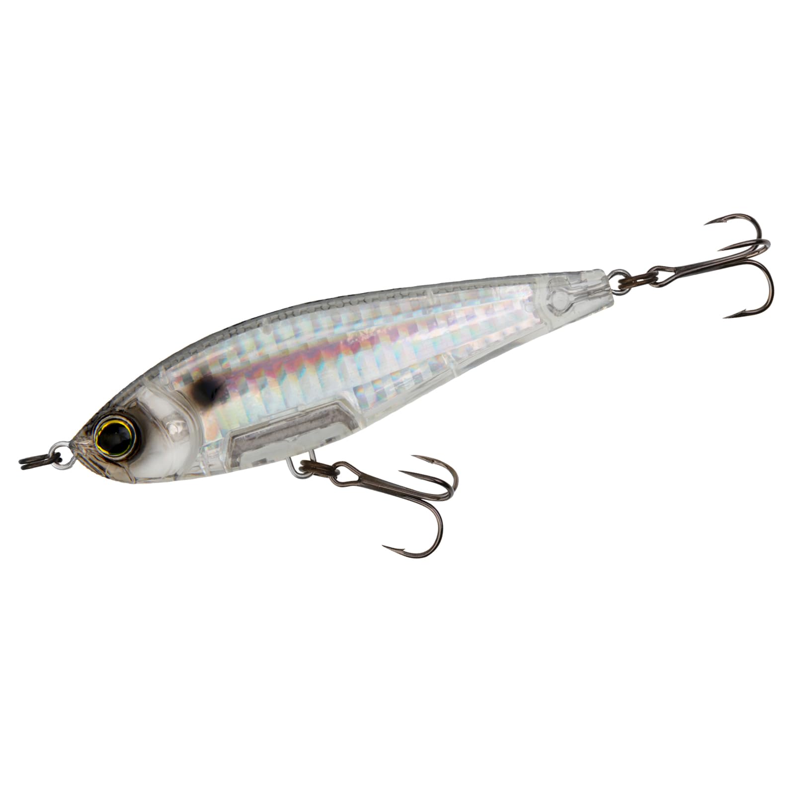 Yo-Zuri R1447 Prism Ghost Shad front view highlights the 3D prism finish for added reflection.