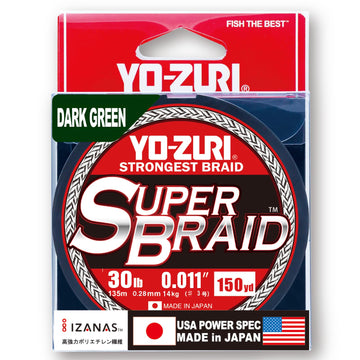 Duel Yo-Zuri SuperBraid 150-yard spool in dark green, ideal for muddy water casting.