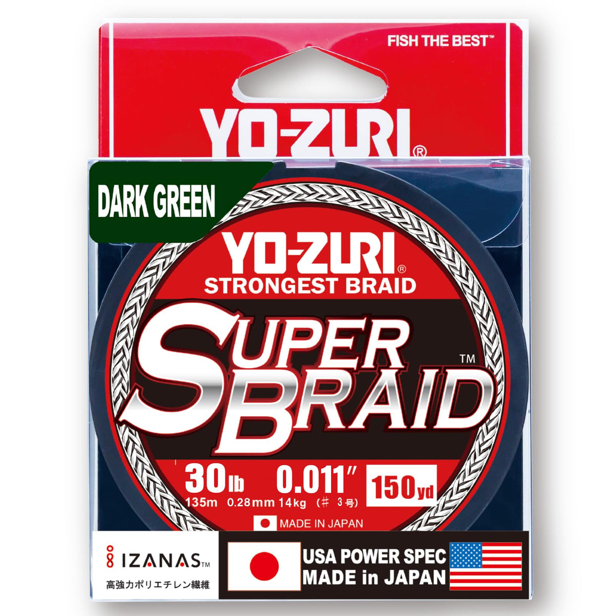 Duel Yo-Zuri SuperBraid 150-yard spool in dark green, ideal for muddy water casting.