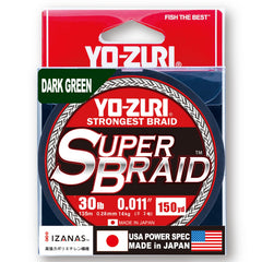 Duel Yo-Zuri SuperBraid 150-yard spool in dark green, ideal for muddy water casting.