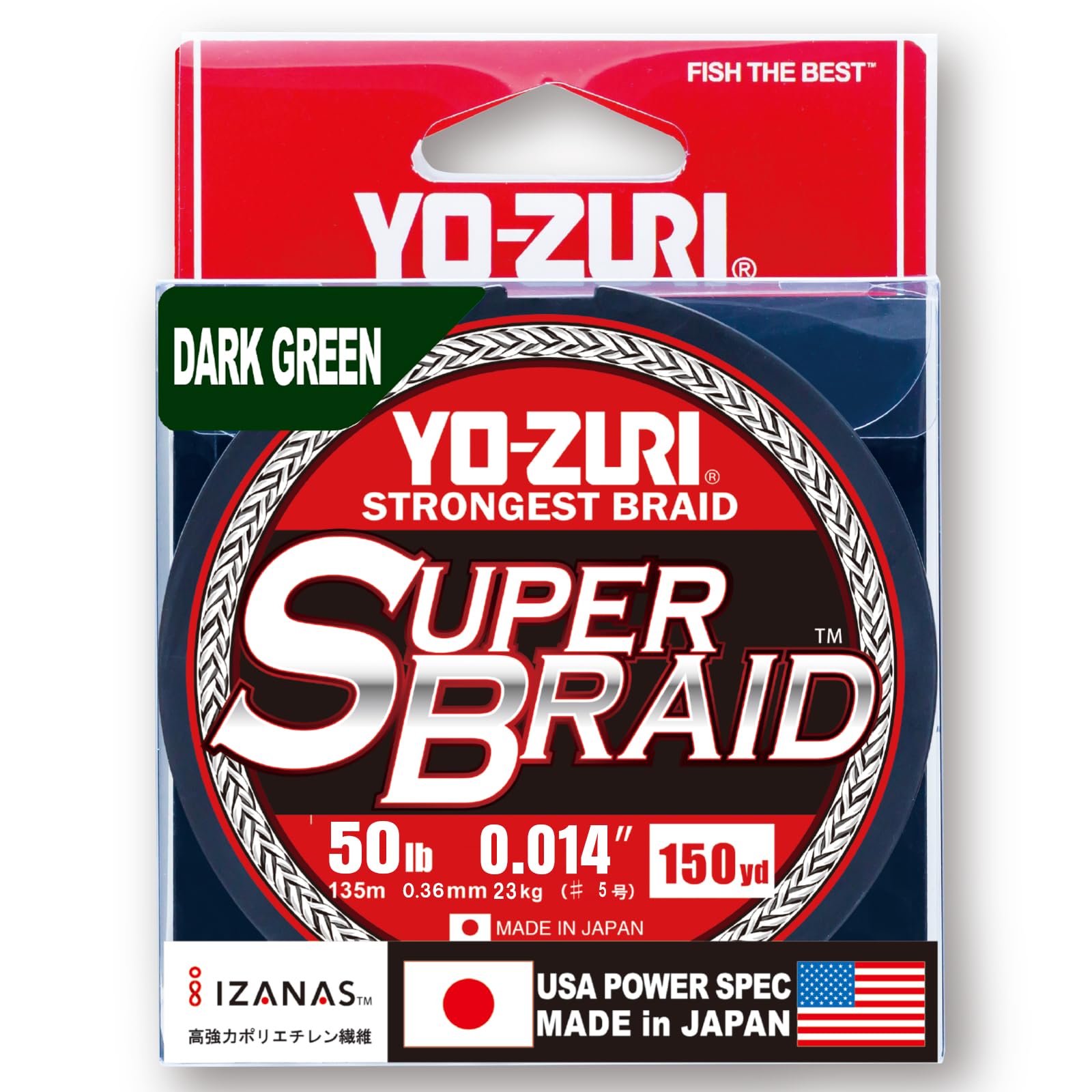 Duel Yo-Zuri SuperBraid 150-yard spool in dark green boosts durability and line visibility