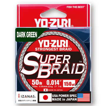 Duel Yo-Zuri SuperBraid 150-yard spool in dark green boosts durability and line visibility
