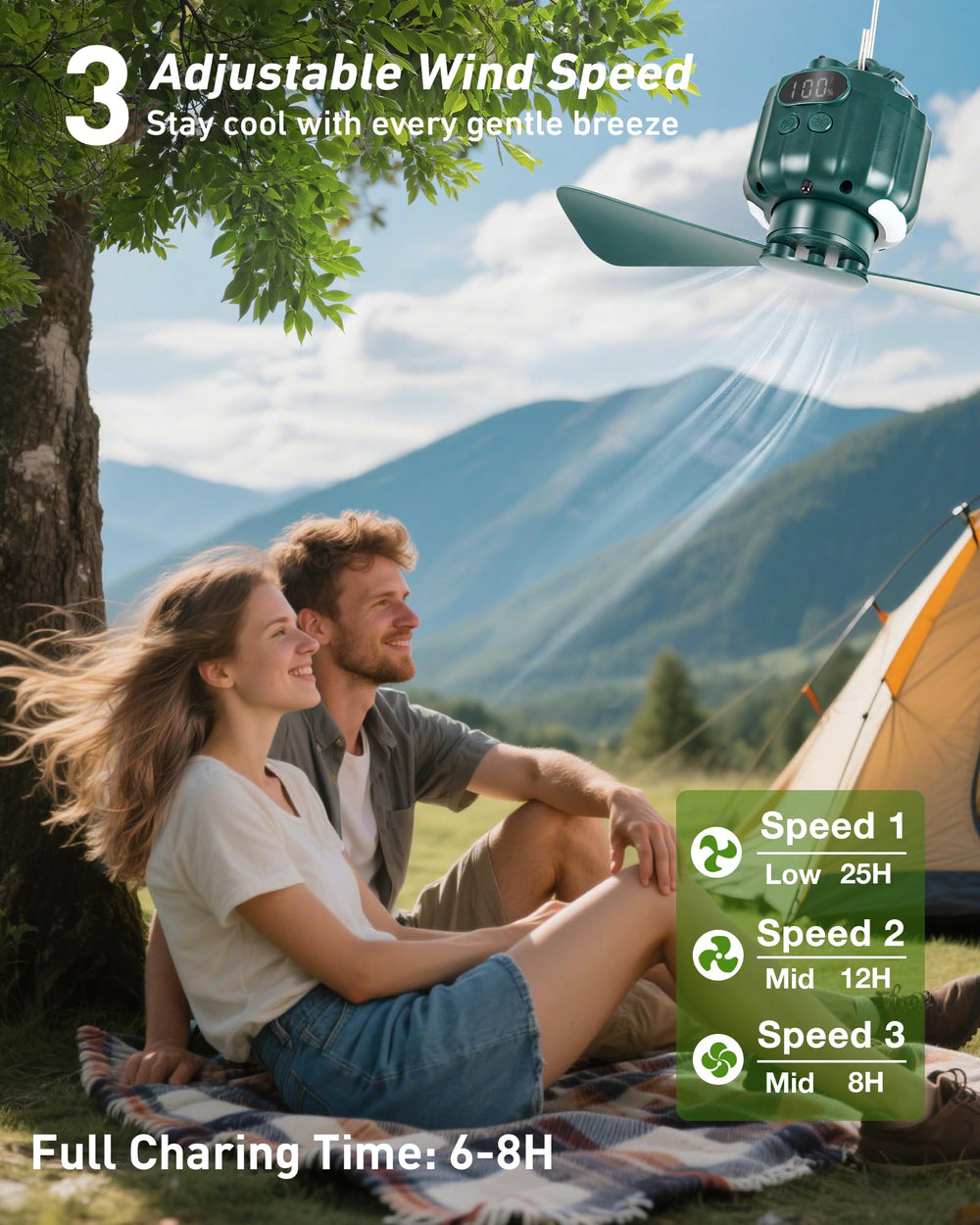 DUKUSEEK hanging hook design keeps the device secured in a tent