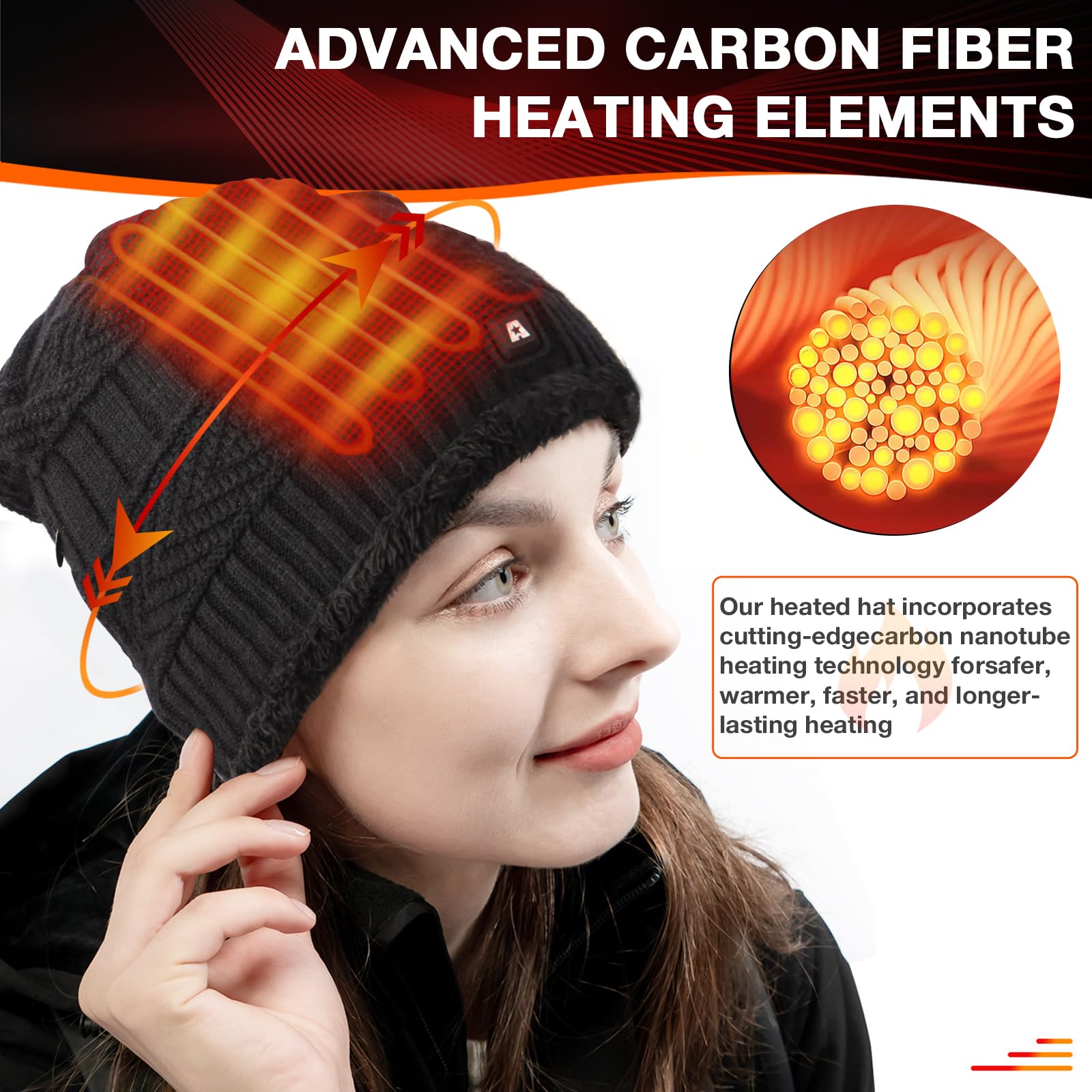 DUKUSEEK heated beanie battery compartment indicating rechargeable 7.4V power