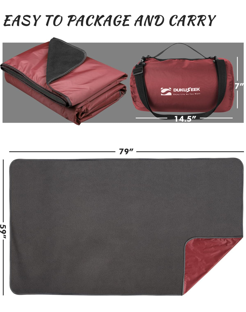 DUKUSEEK multi-season blanket suits camping and indoor use.