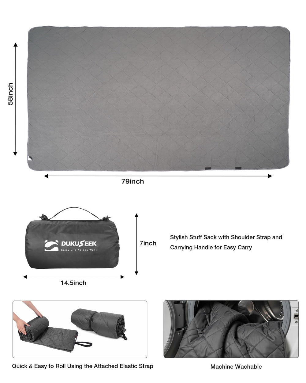 DUKUSEEK blanket waterproof outer layer keeping dry in rain.