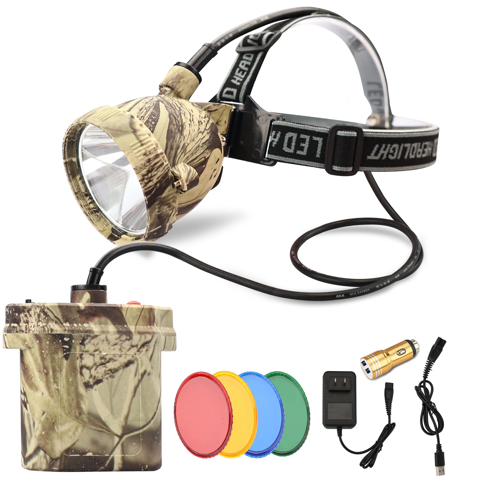 DUMPMAN Camo Headlamp hero image demonstrates rugged build for night hunting.