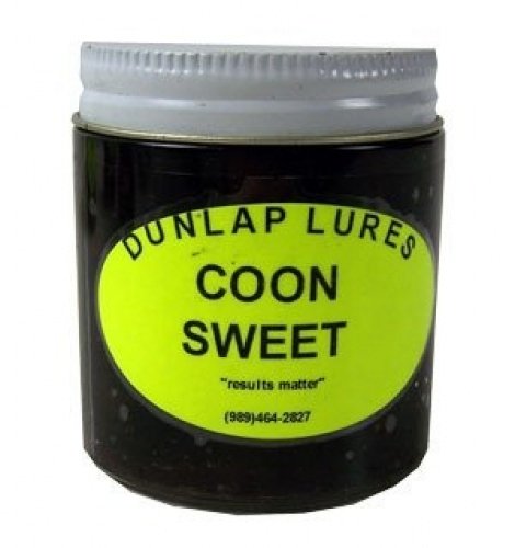 Dunlap's Coon Sweet Lure 1oz bottle boosts scent attraction for coon traps and water sets.