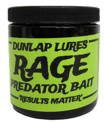Dunlap's Rage Predator Bait jar with muskrat meat attracts coyotes, foxes, bobcats, and raccoons.