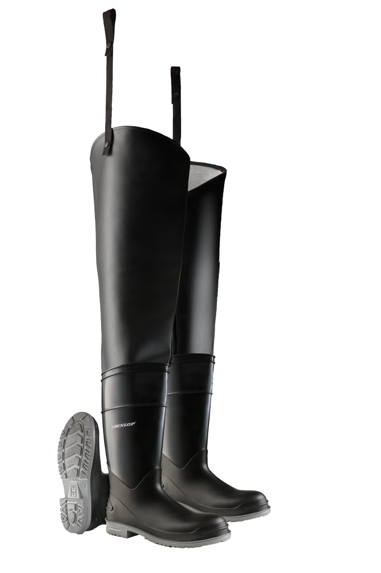 DUNLOP hip wader with steel toe front view for wet work safety