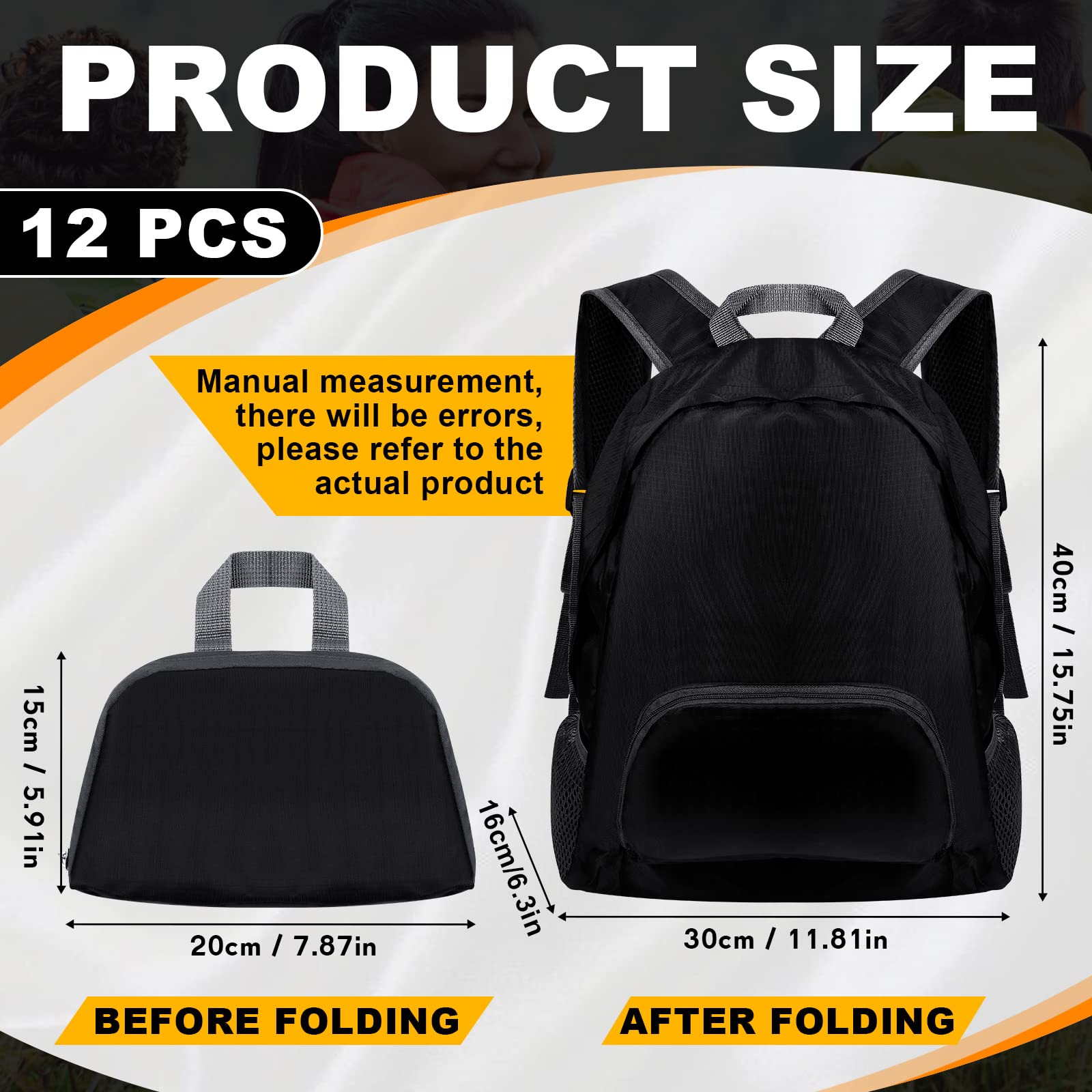 Dunzy foldable backpack unfolded shows large 30x16x40 cm capacity.