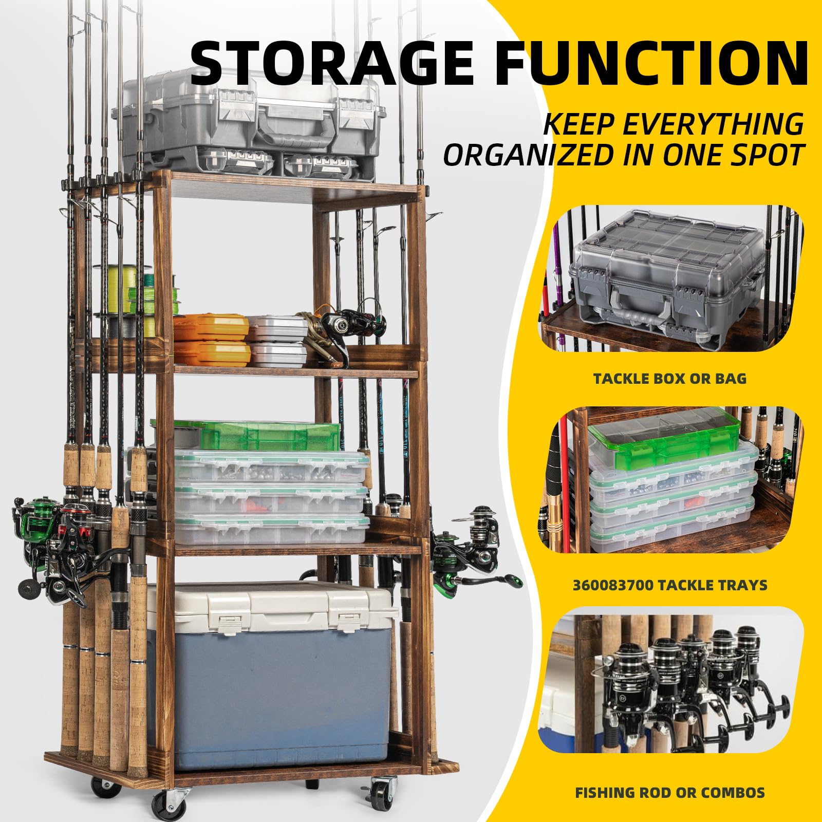 Durable pine wood rod rack with moisture-proof finish