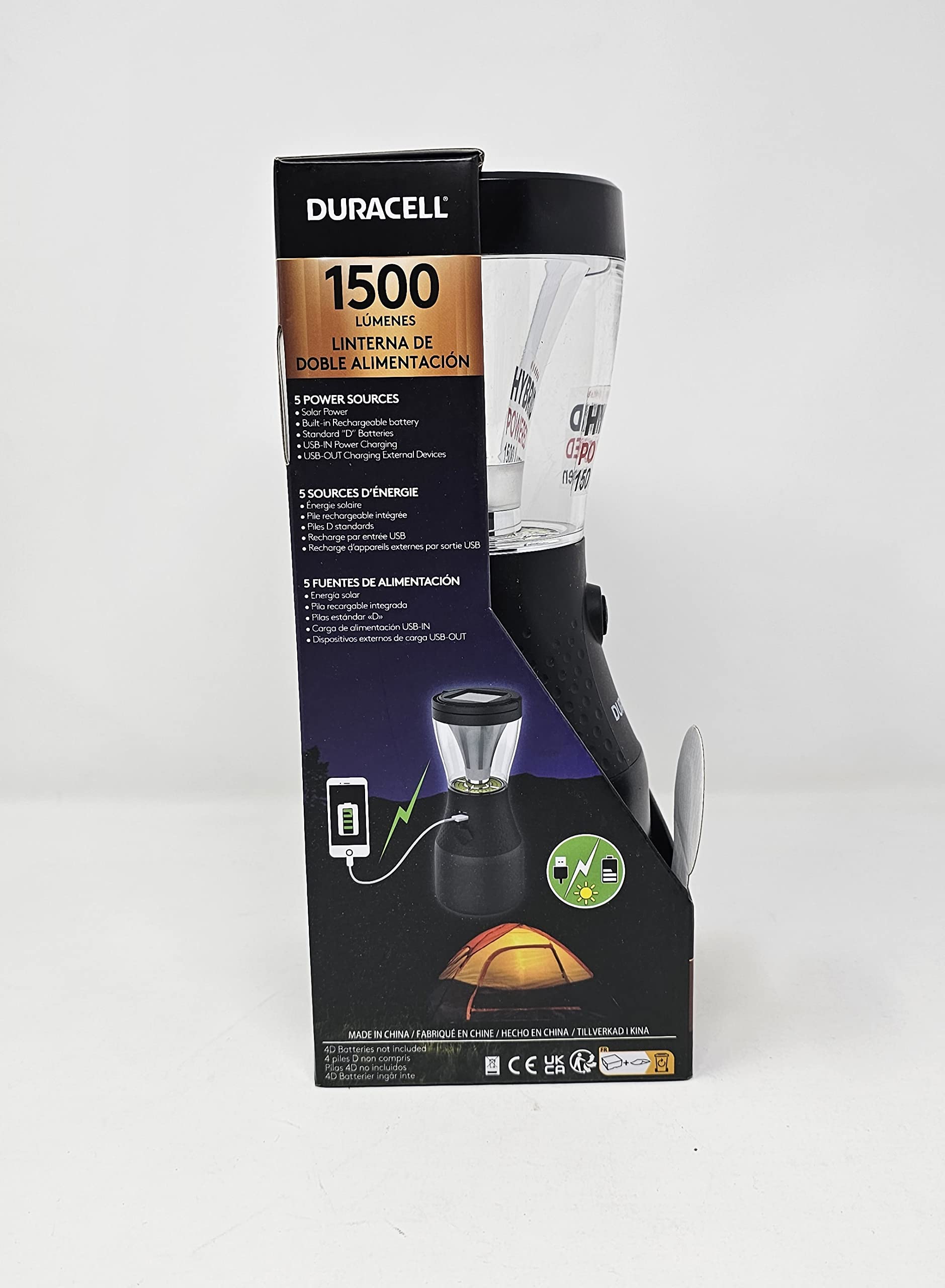 Duracell lantern USB Out charges devices from its battery during hikes