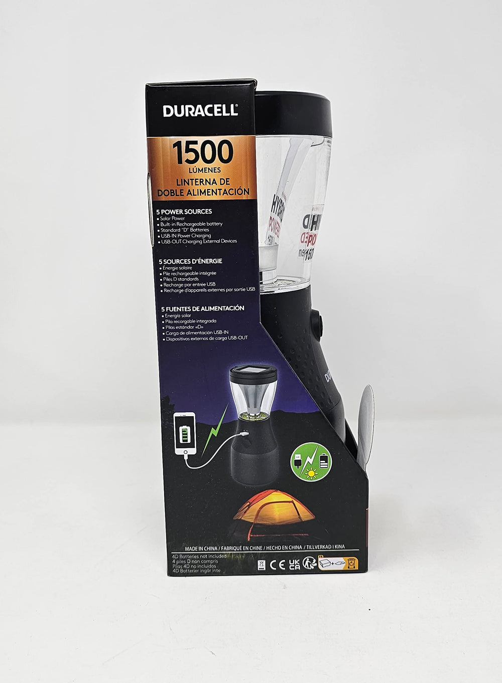 Duracell lantern USB Out charges devices from its battery during hikes