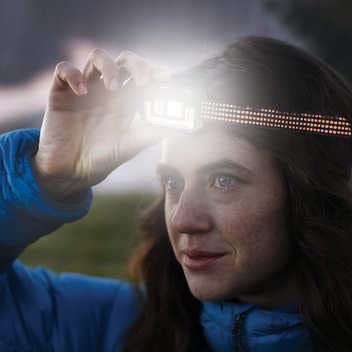 DURACELL LED headlamps during a power outage setup, illuminating a room.