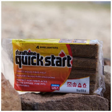 Duraflame quick firelighter ignition flame enabling rapid start for easier wood burning