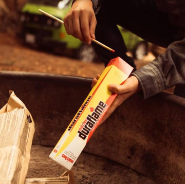 Duraflame Quick Start Firelighters with matches shown for quick ignition.