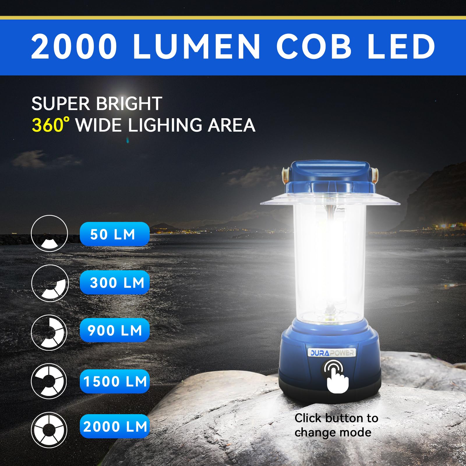 Durapower lantern demonstrates built-in 4000 mAh power bank for device charging