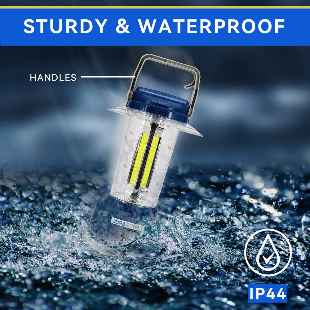 Durapower lantern shows two slip-proof handles for hanging and hands-free light