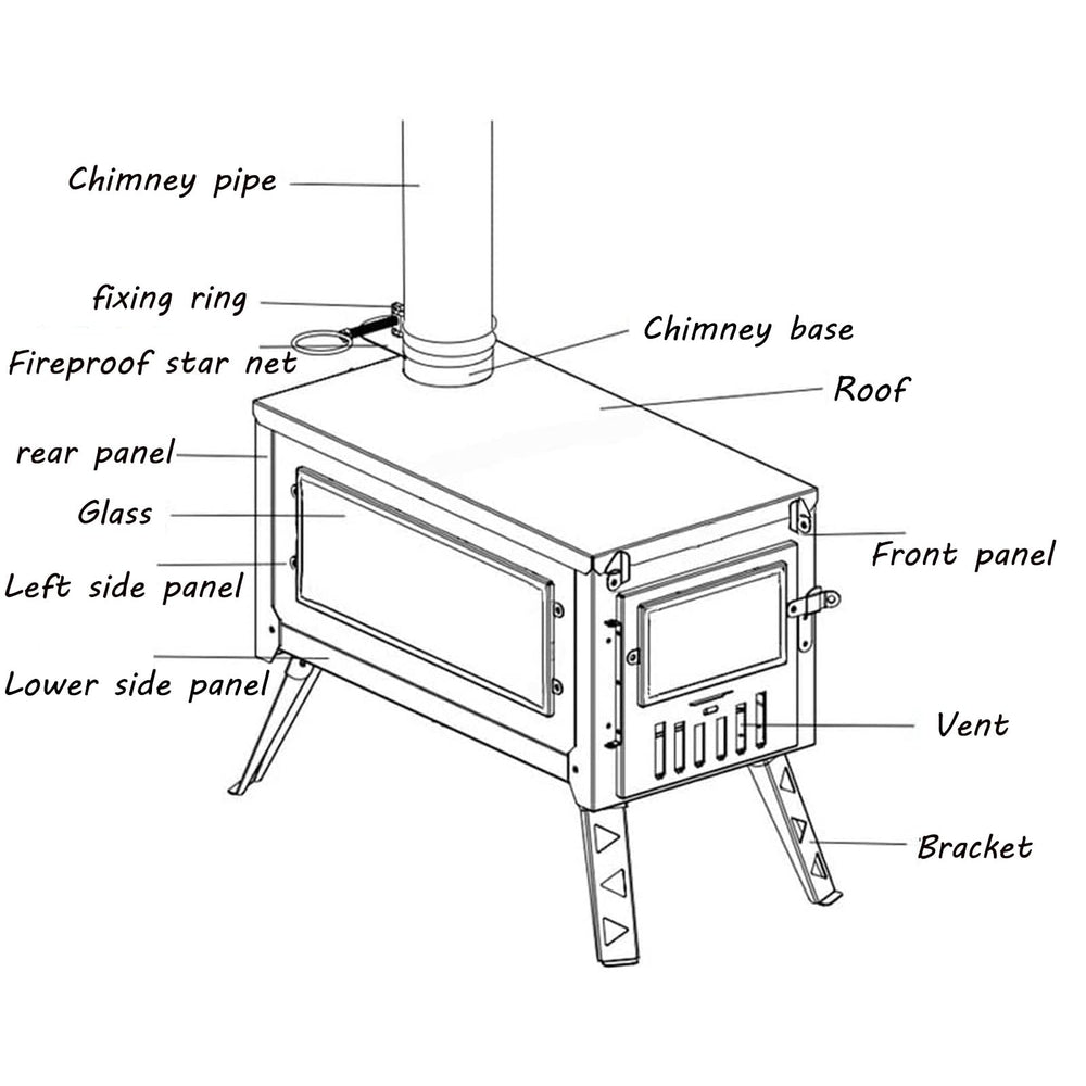 Durikant stove highlighting spark proof tube for tent safety.