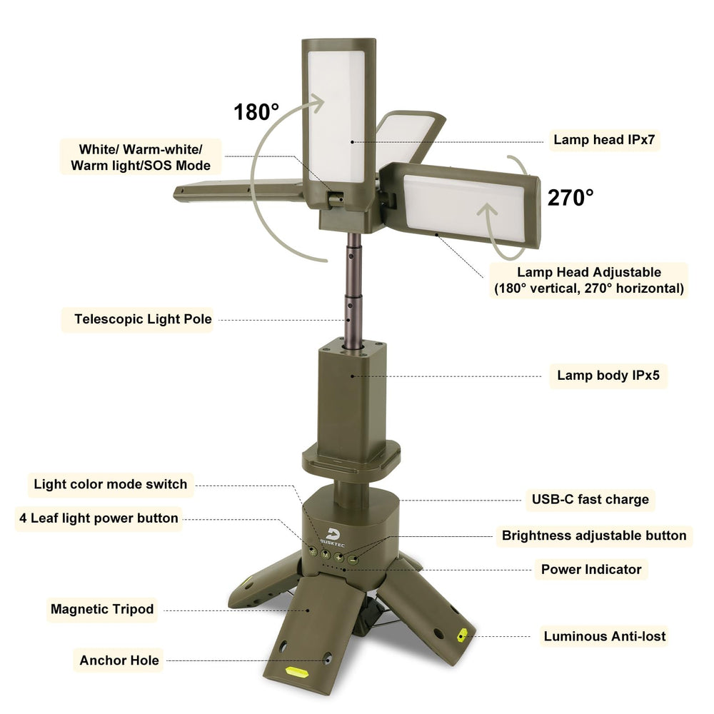 DUSKTEC lantern IPX7 waterproof head for reliable rainproof performance
