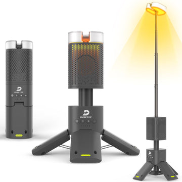 Dusktec telescopic camping light extended height offers overhead campsite illumination.