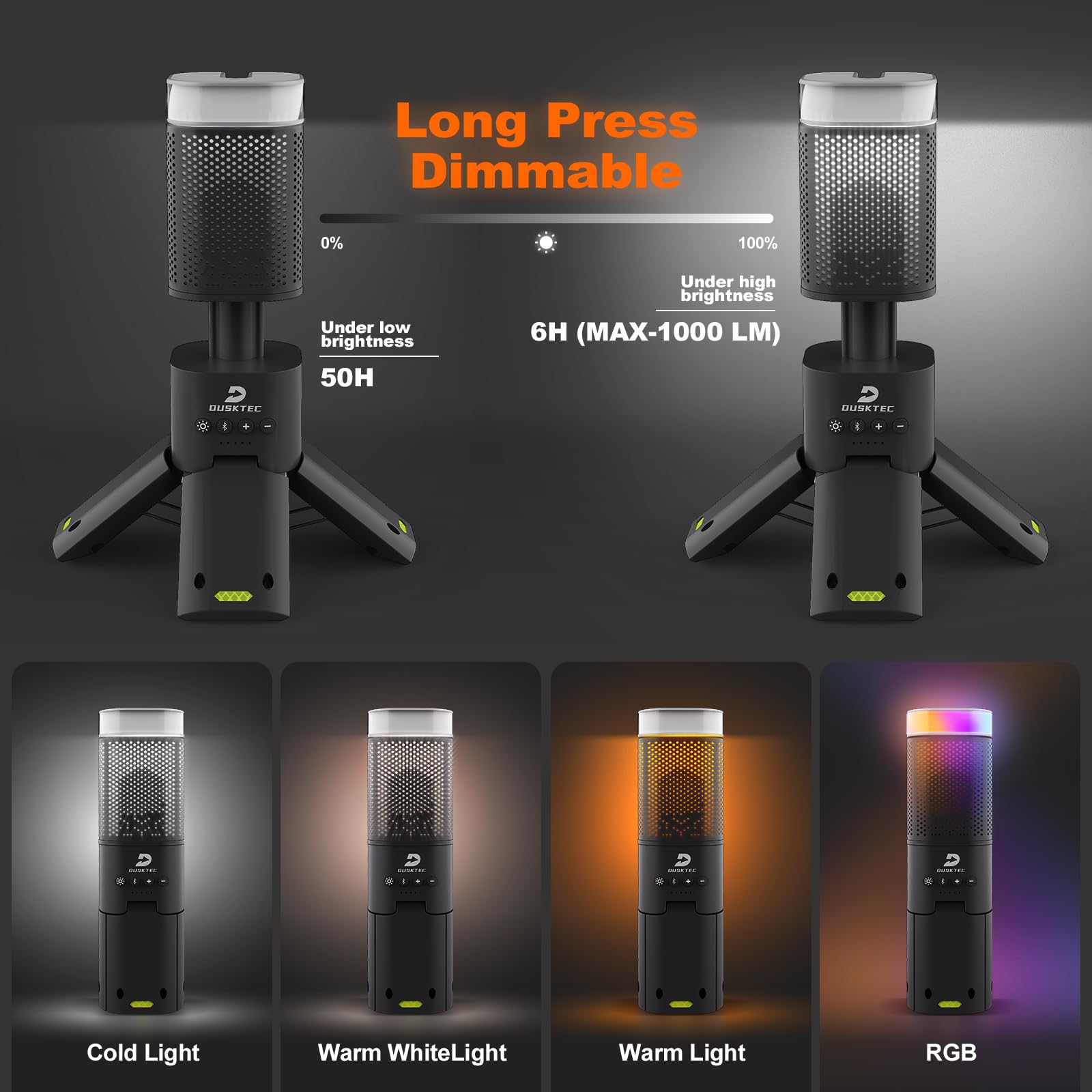 Dusktec telescopic camping light IPX5 waterproof ABS body for all-weather use.