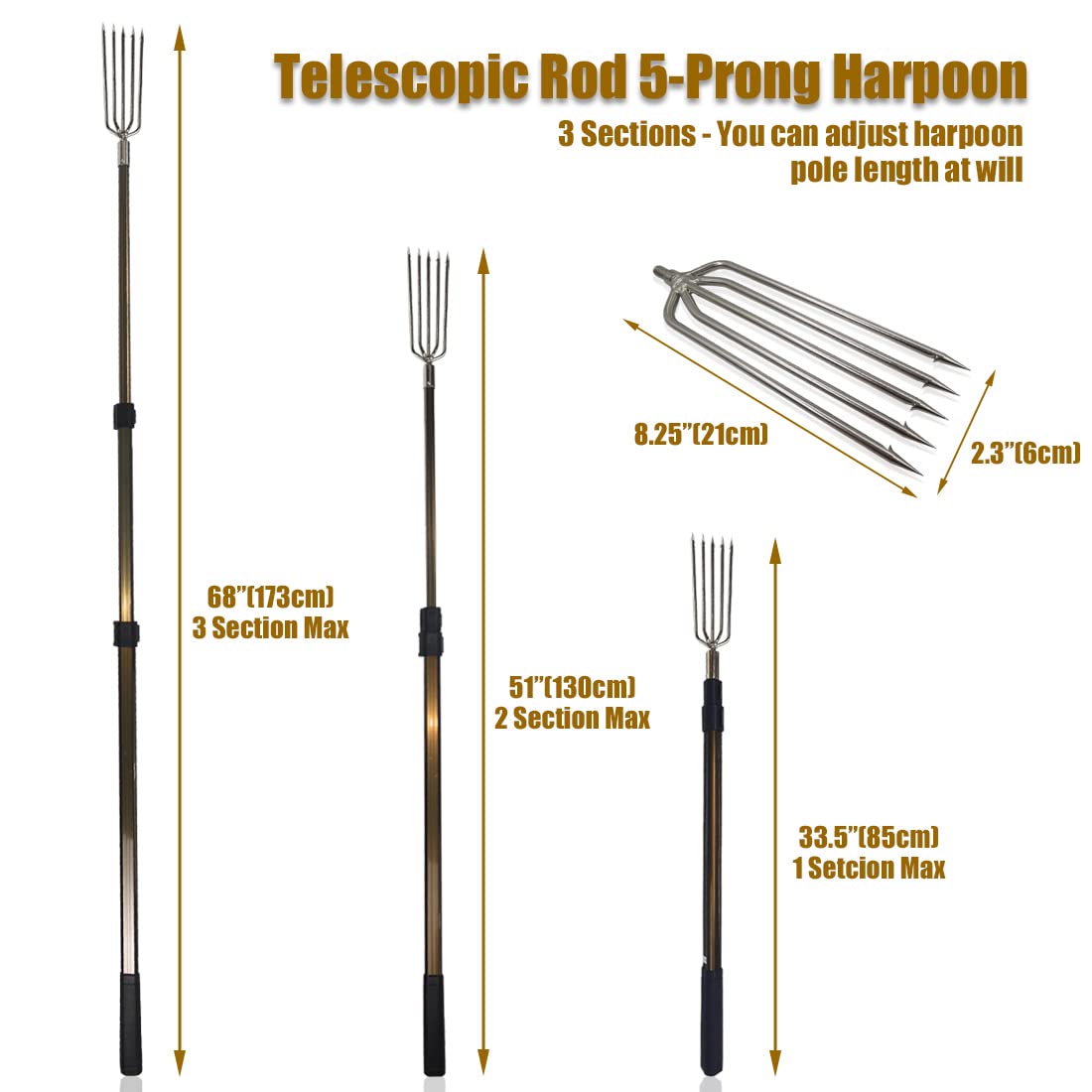 Aluminum telescopic rod extending from 44 cm to 120 cm