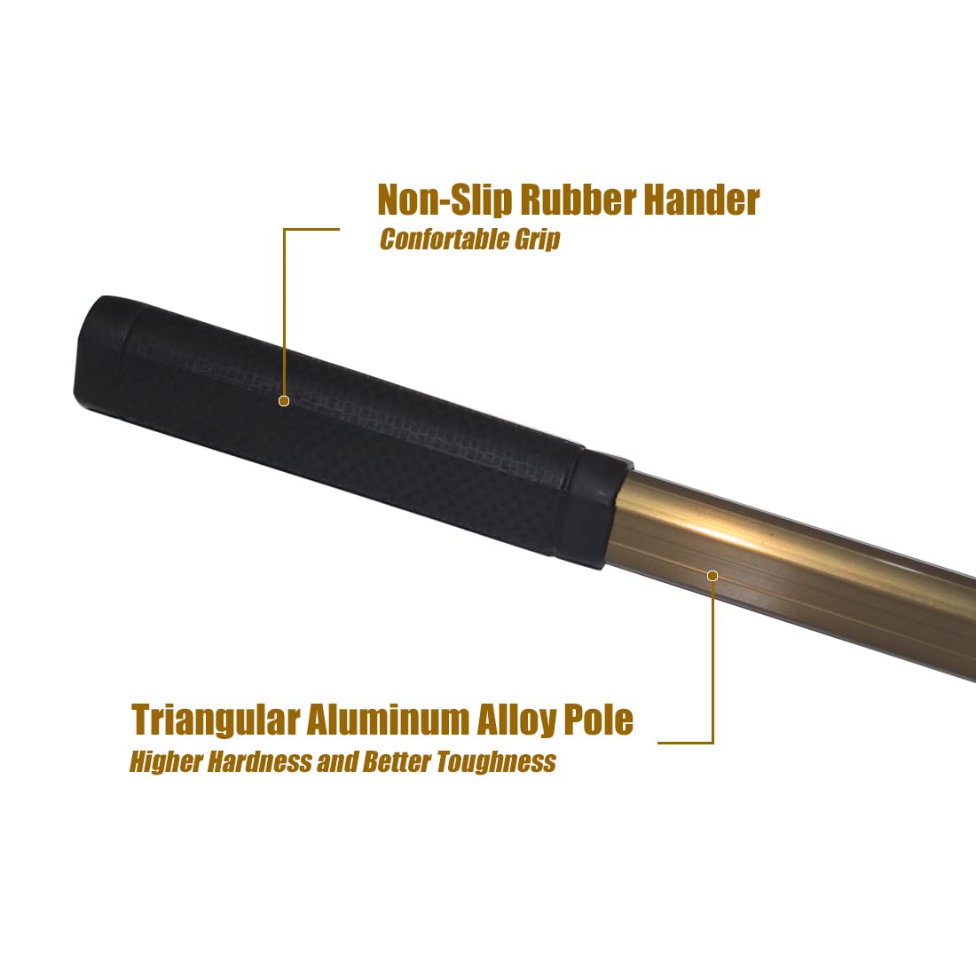Non-slip rubber handle on aluminum rod