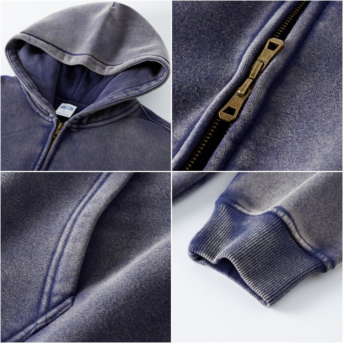 DXSHCV oversize vintage hoodie zipper detail enables easy on off and versatile styling.