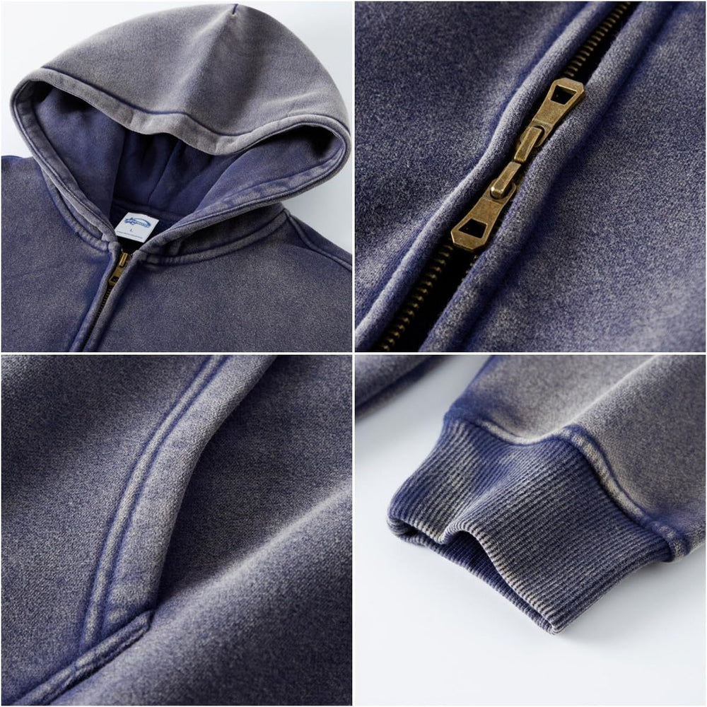 DXSHCV oversize vintage hoodie zipper detail enables easy on off and versatile styling.