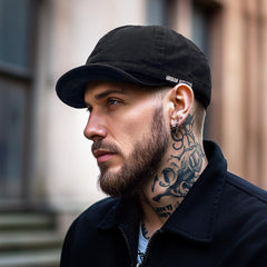 CLAPE DY06 Black short brim baseball cap - back view showing adjustable strap