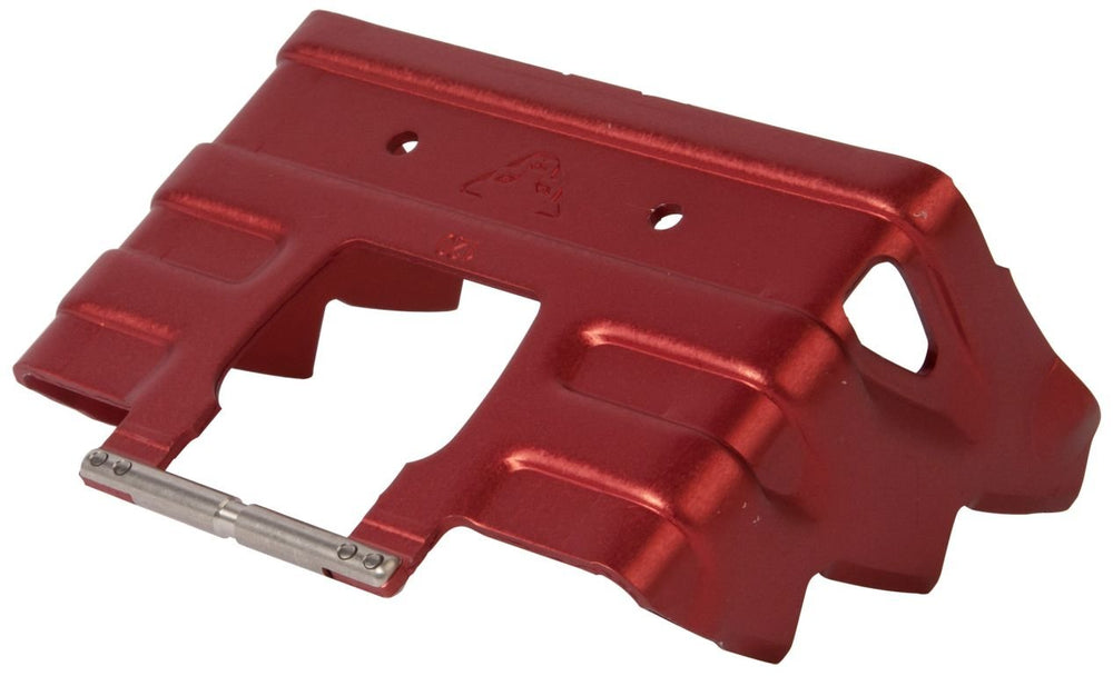 Dynafit crampons 120mm red attached to toe piece for secure ice grip on hard snow