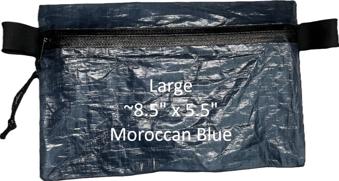 Dyneema zipper pouch large Moroccan blue close-up emphasizes lightweight durability for travel