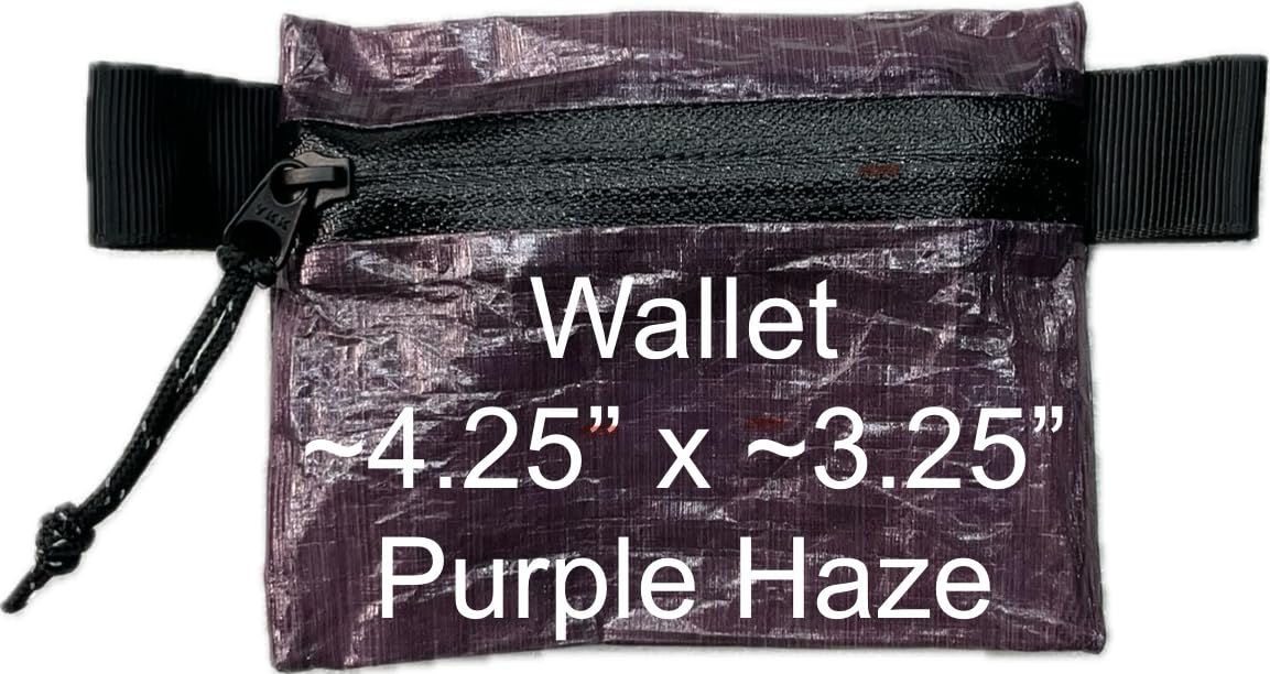 Dyneema Zipper Pouch Purple Haze, open view, ultralight organizer for cash and cards.