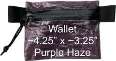 Dyneema Zipper Pouch Purple Haze, open view, ultralight organizer for cash and cards.