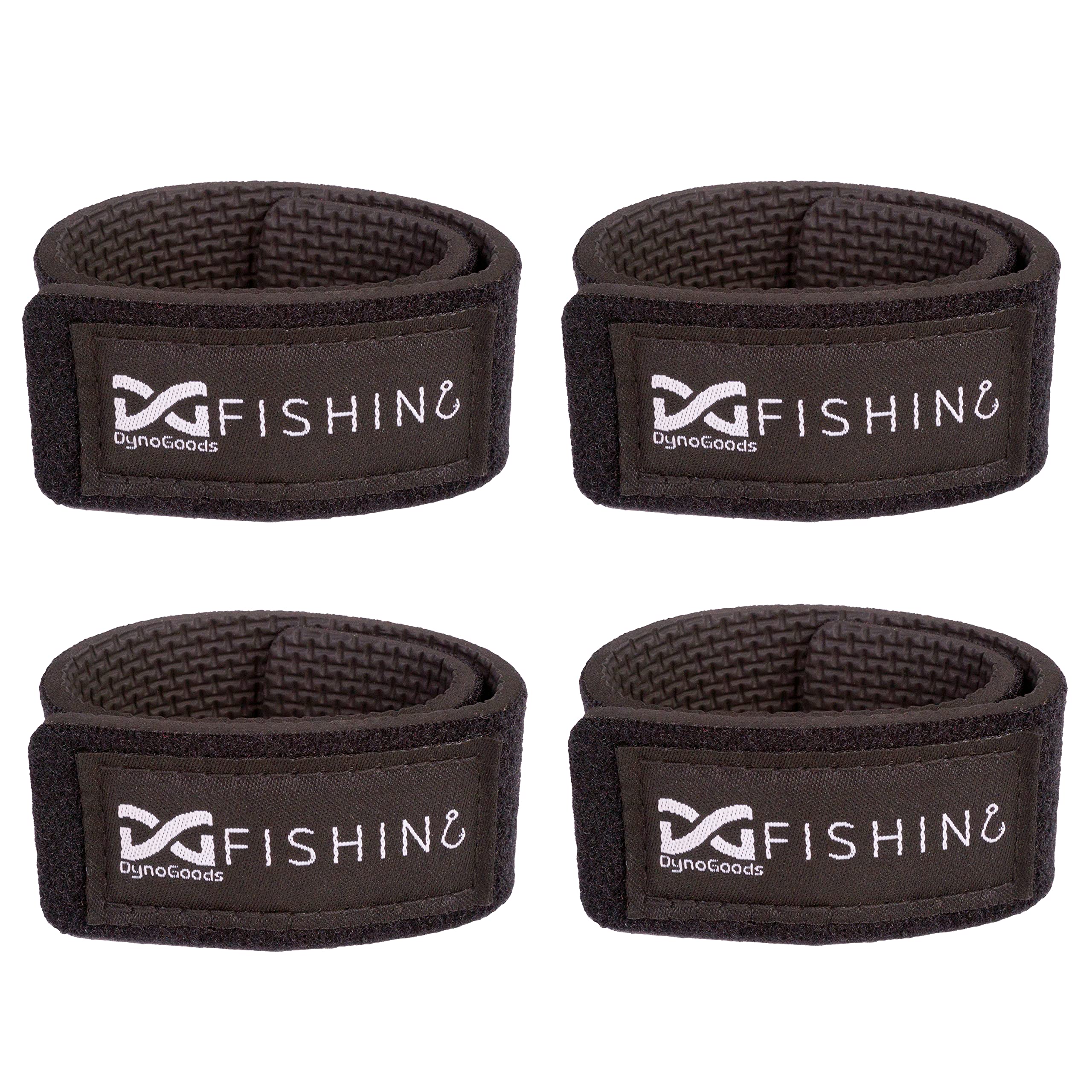 DynoGoods fishing rod straps 4-pack secure rods on a rack.