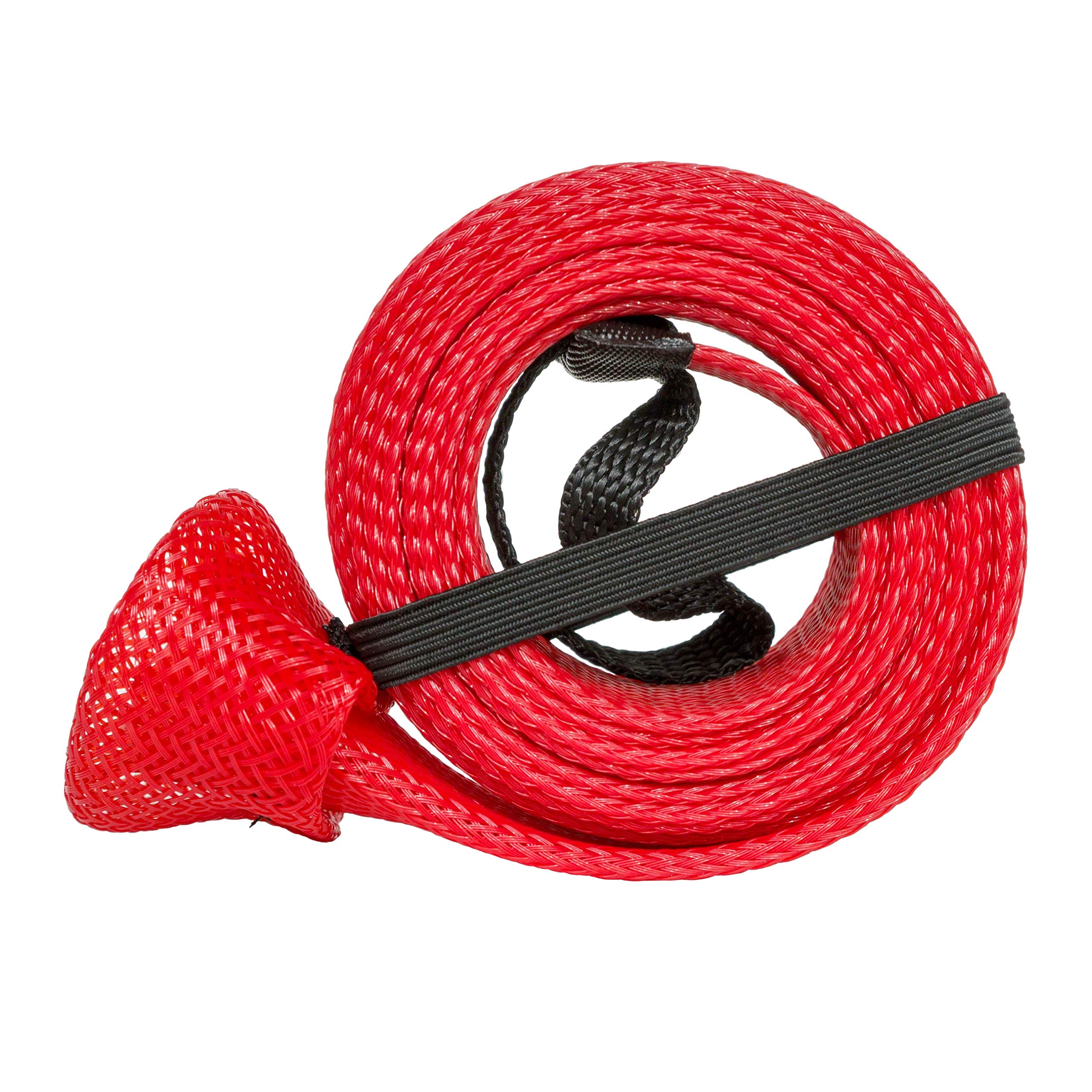 Elastic reel-end loop detail on the red sleeve