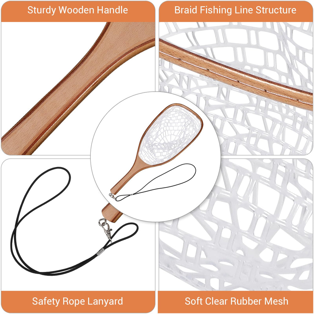 DYTesa Fly Fishing Net with ergonomic curved handle for comfortable handling