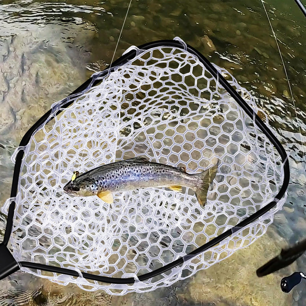 DYTESA fly fishing net for salmon with anti-slip handle ensures secure grip.