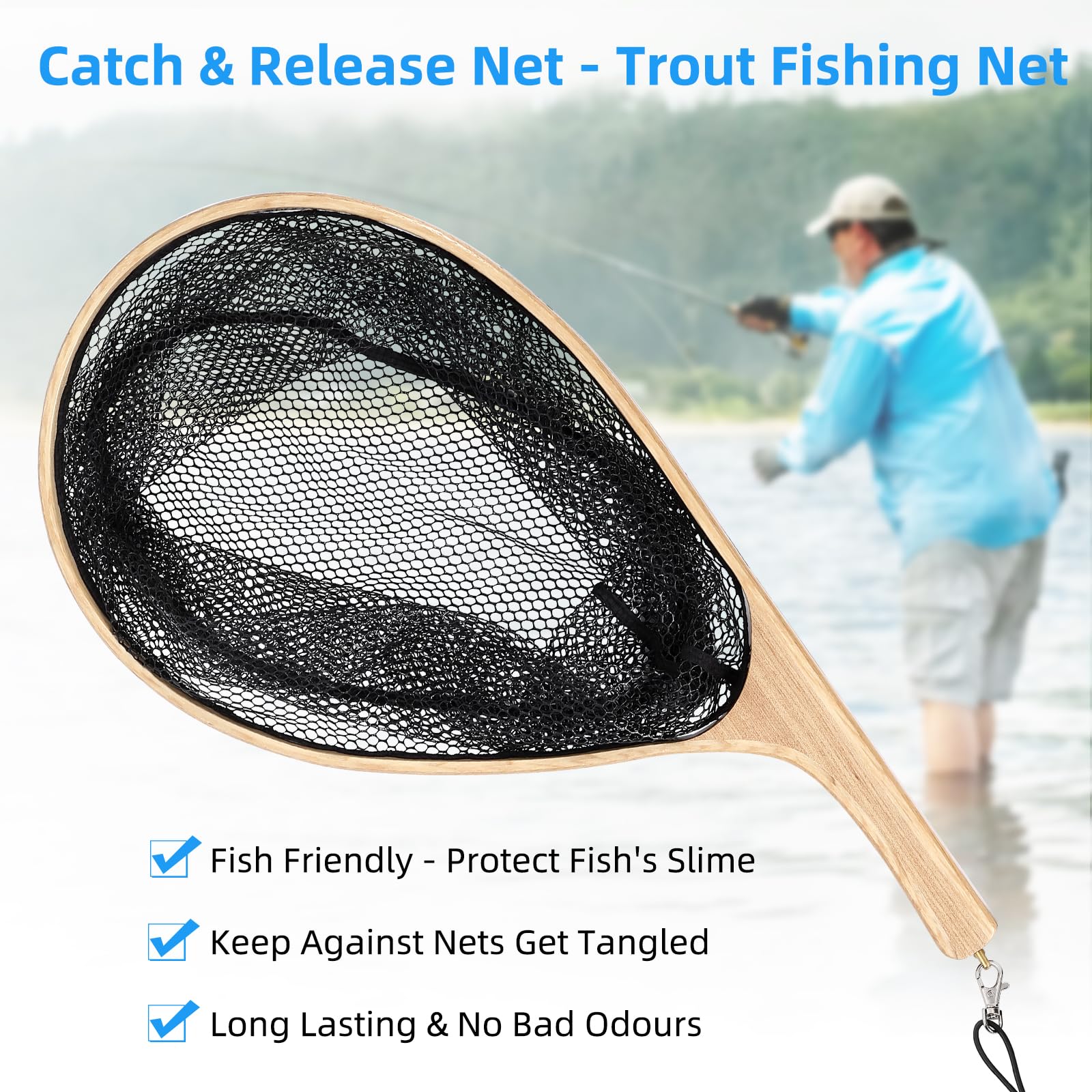 DYTesa safety lanyard with brass swivel keeps the net close and secure.