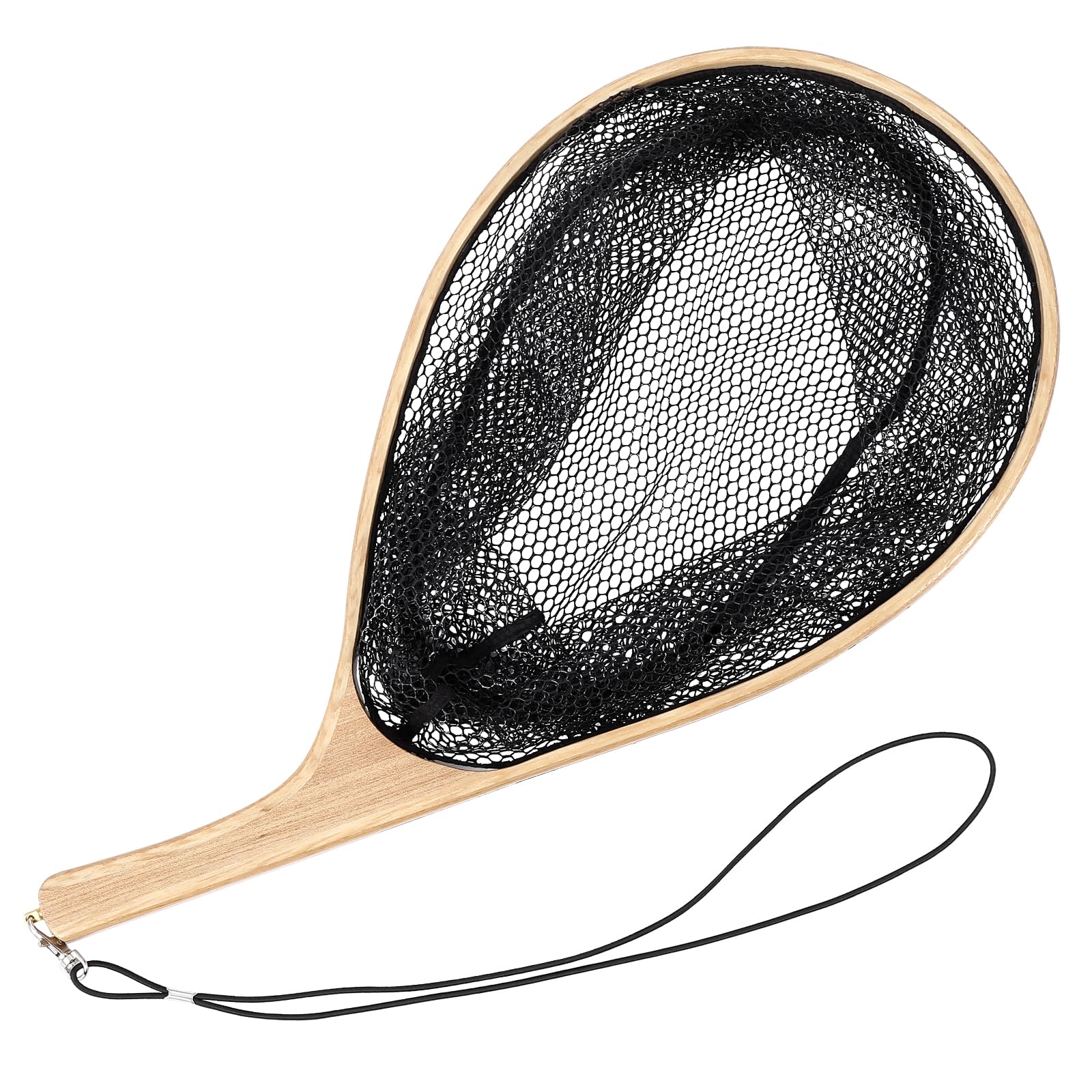 DYTesa wooden-frame fly fishing net with rubber coating for gentle bait handling.