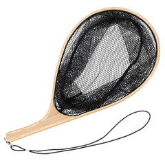 DYTesa wooden-frame fly fishing net with rubber coating for gentle bait handling.