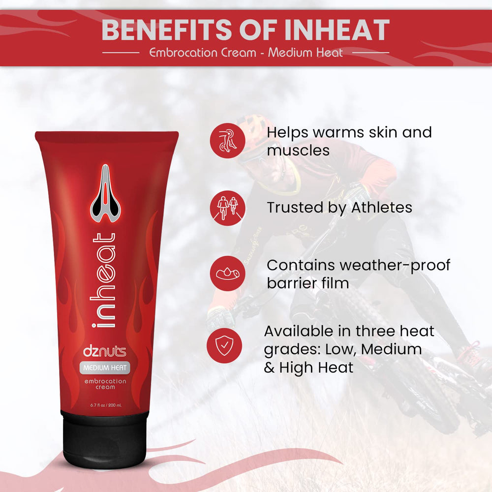 dznuts InHeat Embrocation Cream on legs keeps cyclists comfortable in cold training