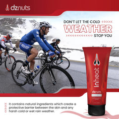 dznuts InHeat Embrocation Cream hand-application shows easy muscle warm-up before cycling