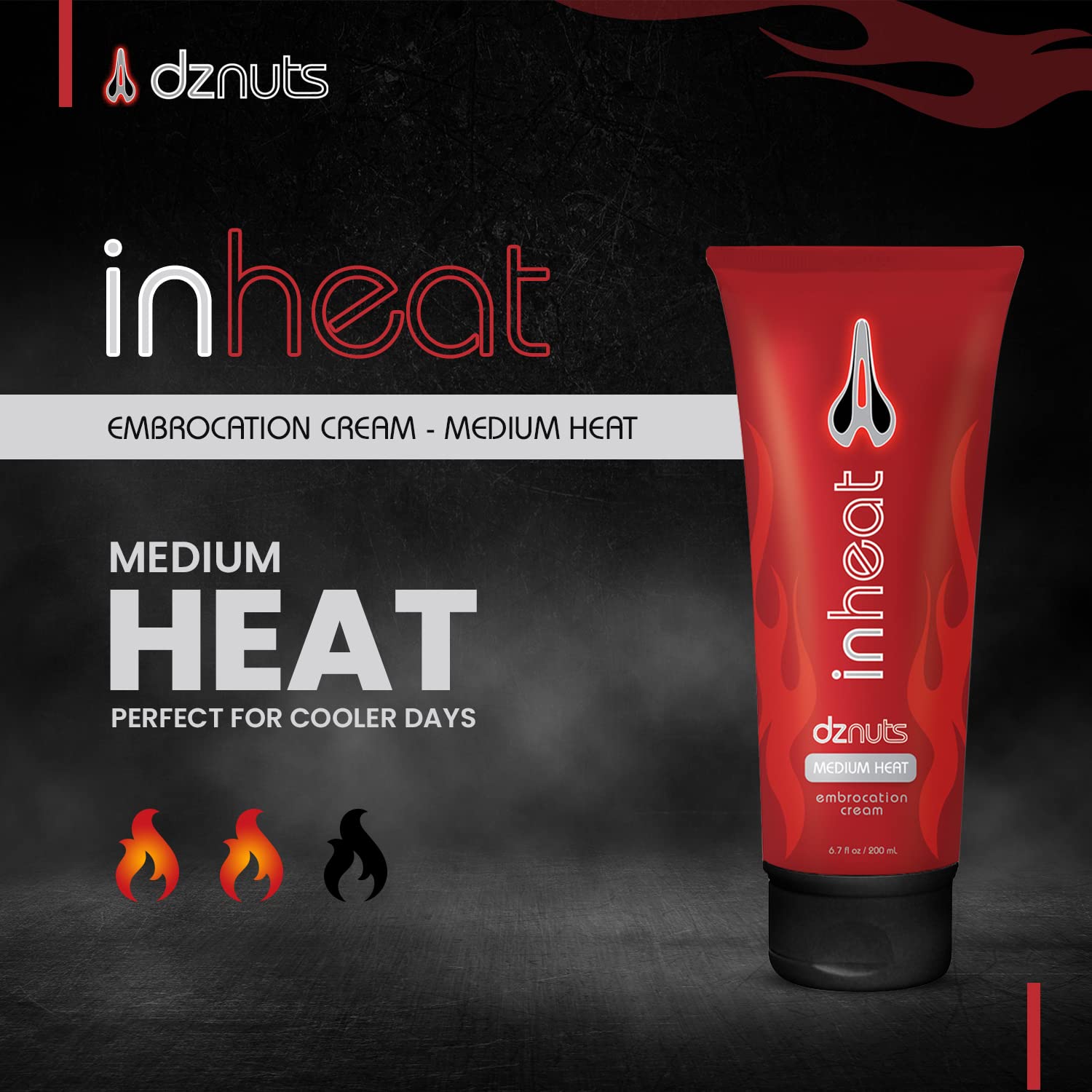 dznuts InHeat Embrocation Cream on skin provides lasting warmth during chilly descents