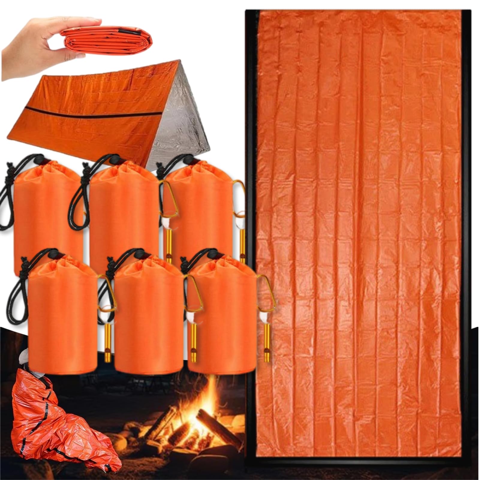 Dzronda emergency sleeping bag with whistle ready for rapid shelter in the outdoors.